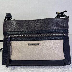 Dana Buchman Everly Crossbody Bag Black Beige Two-Tone Pebbled Vegan Leather
